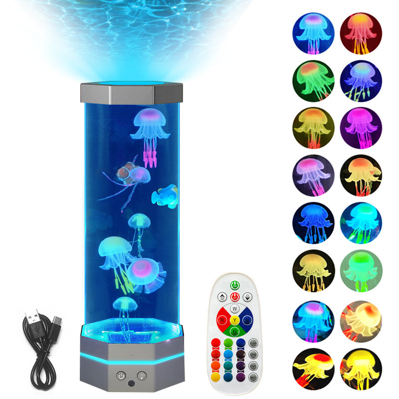 15-Inch Jellyfish Lava Lamp | 36 RGB | 17 Colours | Remote Control | Water Ripple Projector | USB Plug-In | Kids Night Light & Home Decor | Classic Black & Metallic Silver