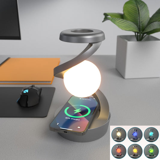 Rotating Moon Desk Lamp | 3W | Wave Control | Stepless Dimming | 15W Wireless Charging | 217mm | Gray & White