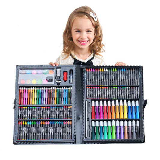 168-Piece Watercolour & Colour Pen Art Set | Complete Painting Kit | School & Art Supplies | Black & Pink Case