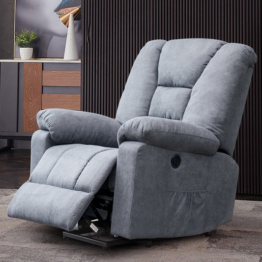 Electric Recliner Sofa Chair with 8-Point Massage, Shake & USB | Fabric, Wooden Frame, Blue, 8 Configurations