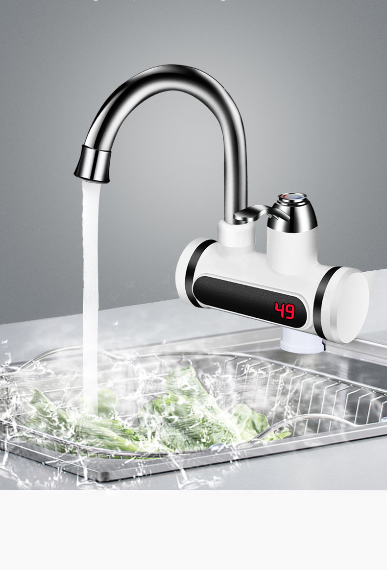 Instant Electric Water Heater Tap | 3000W | 10L | Digital Temperature Display | Water-Electric Separation | EU & US Plug | White