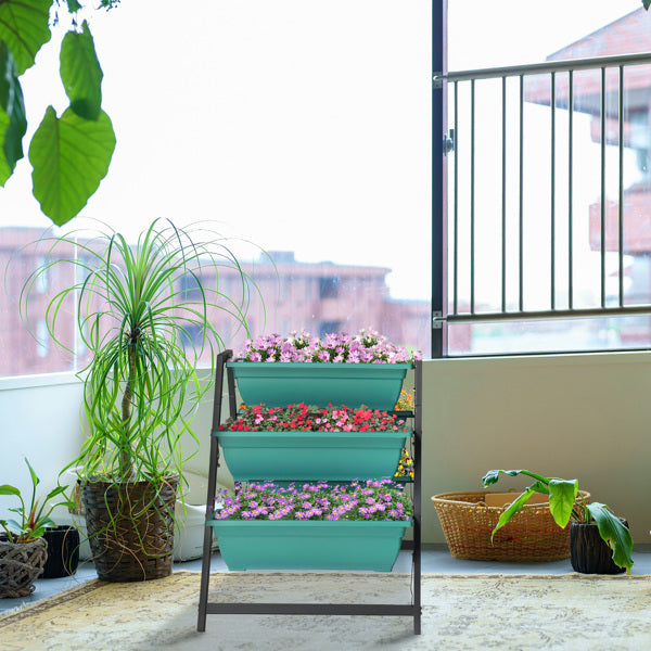 5-Tier Ladder Raised Garden Planter Bed | PE + Steel Frame, UV-Resistant, Drainage Holes, Indoor & Outdoor, Green