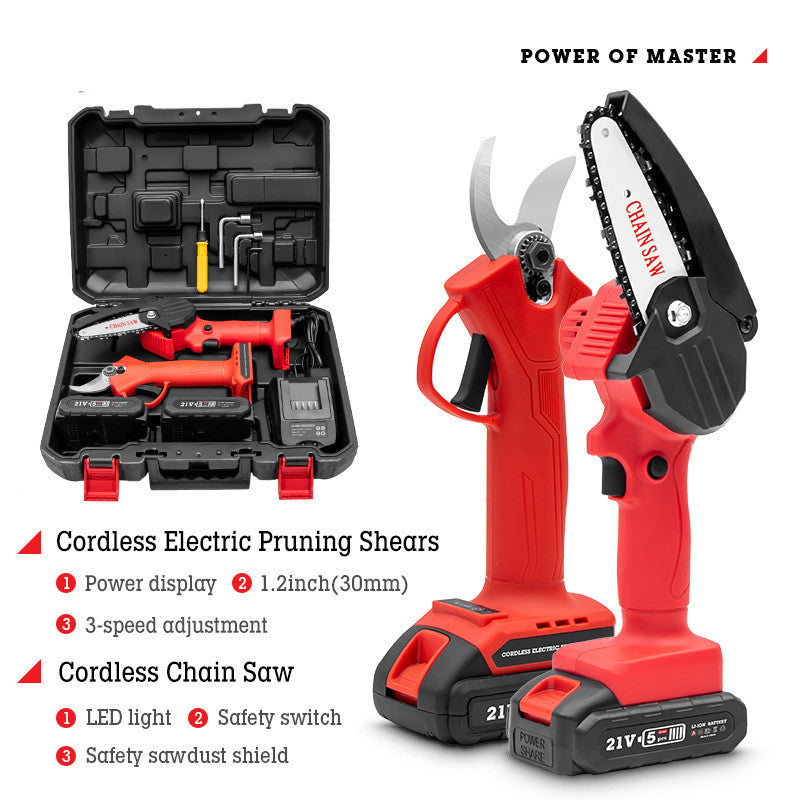 Rechargeable Electric Branch Shears & Chainsaw Combo Set – Lithium Battery Garden Pruning Tool