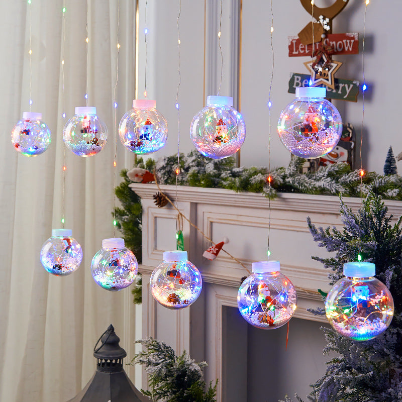 10-Piece LED Christmas Wishing Ball String Lights | PVC | Snowman, Santa & Christmas Tree | Window & Room Decoration | Fairy Curtain Light