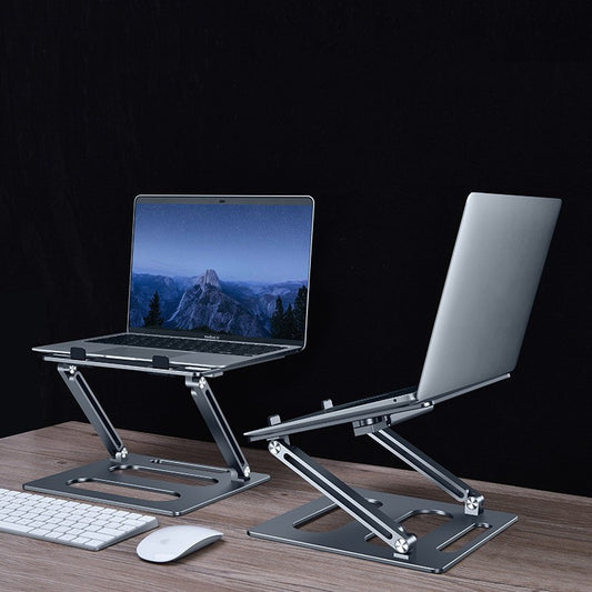 Aluminum Alloy Adjustable Laptop & Tablet Stand | 340mm Elevation | Ergonomic Lazy Bracket | Dark Grey & Silver