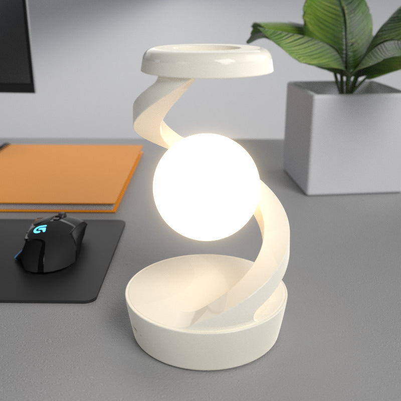 Rotating Moon Desk Lamp | 3W | Wave Control | Stepless Dimming | 15W Wireless Charging | 217mm | Gray & White