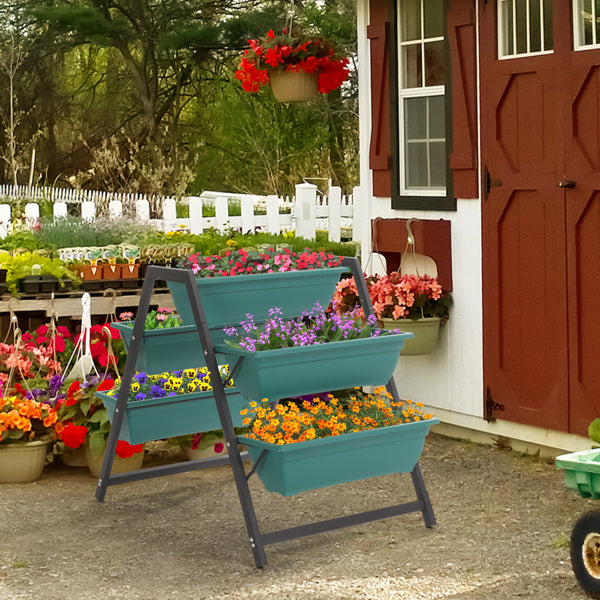 5-Tier Ladder Raised Garden Planter Bed | PE + Steel Frame, UV-Resistant, Drainage Holes, Indoor & Outdoor, Green