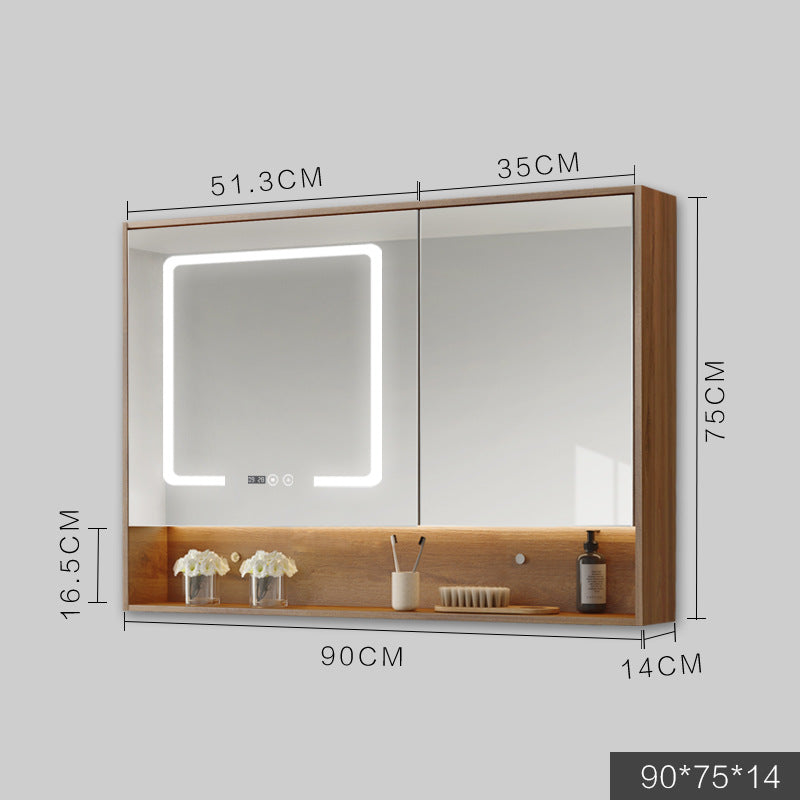 Solid Wood Wall-Hung Bathroom Mirror Cabinet | LED Light, Anti-Fog, Built-in Storage, 9 Sizes, Grey & Wood