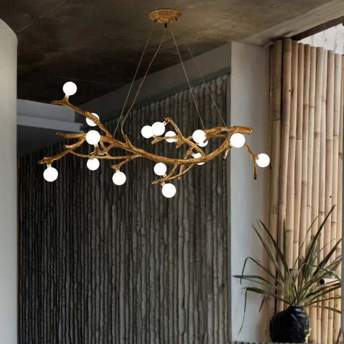 Japanese Wabi-Sabi Resin Branch & Fish LED Chandelier | 10 Heads, Warm Light, 1.5m, 111-240V, 15-30㎡