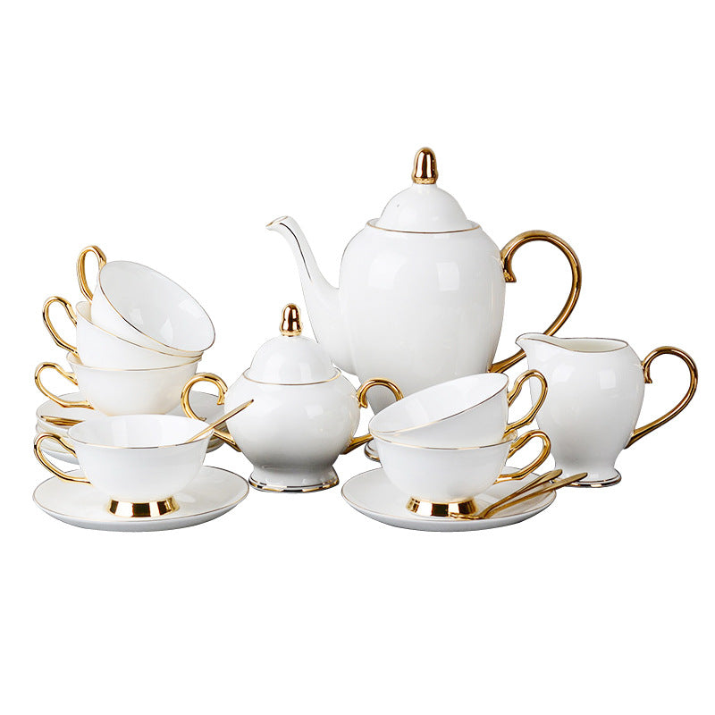Bone China Gold Hand-Painted Coffee & Tea Set | 6-Person, 200ml Cups, Saucers, Milk Jug & Sugar Bowl, Gold