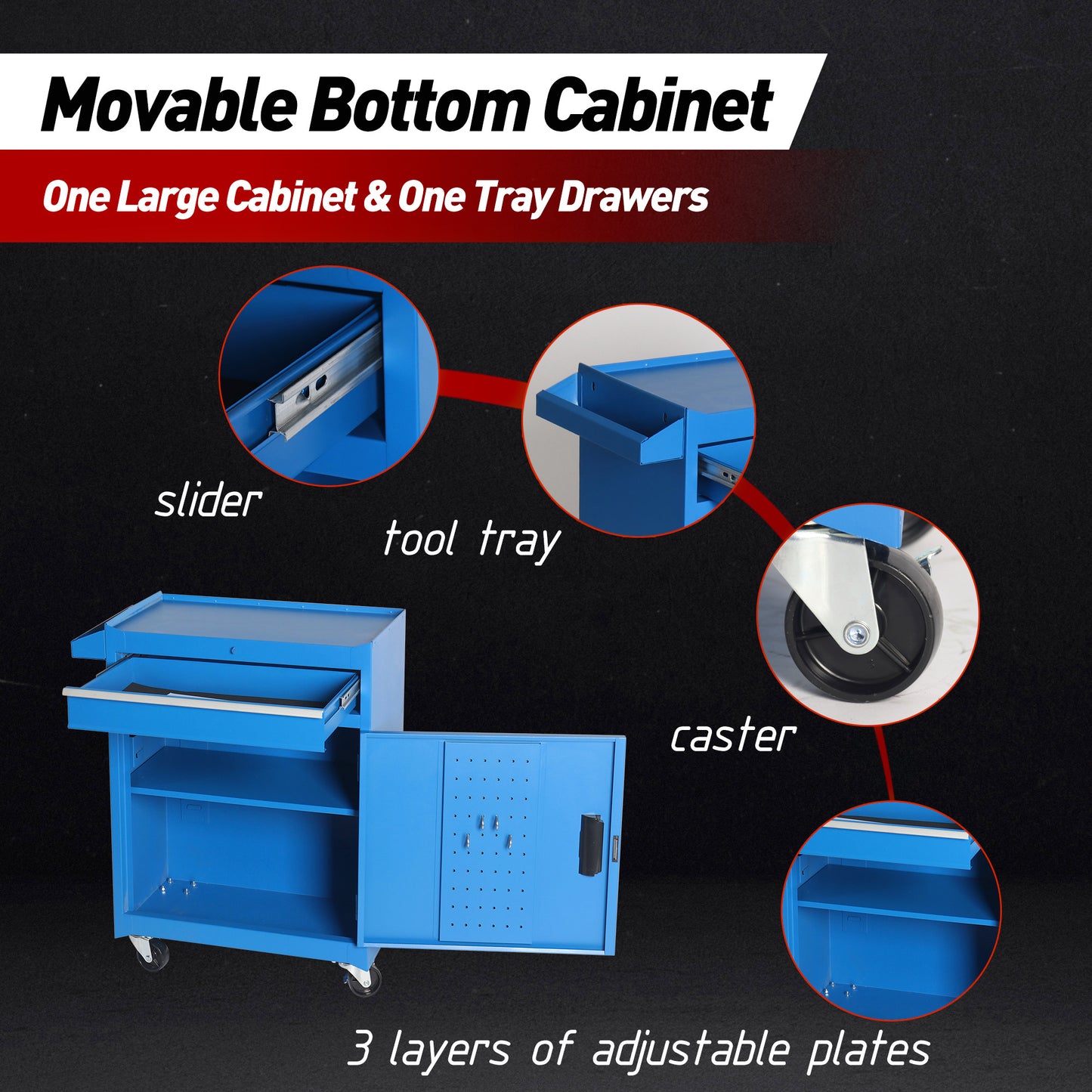 5-Drawer Rolling Tool Chest | Detachable Top Box, Lockable Wheels, Drawer Liner, Adjustable Shelf, Blue