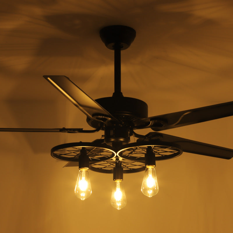 Retro Industrial Birdcage Ceiling Fan with Light | 5 Wood Blades, 70-100W, 3-Speed, Reverse, Remote, 220V