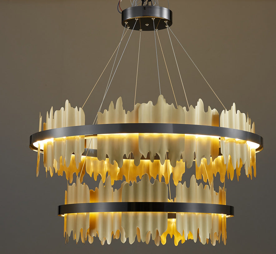 Postmodern Italian Minimalist Organic Glass LED Pendant Chandelier | D60 & D80, 2m Adjustable, Black & Gold, 220V