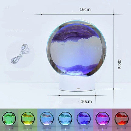3D Quicksand Glass Table Lamp | ≤36V | Touch Switch | USB | 100×200mm | Blue, Green, Orange, Purple & Red | Bedside, Desk & Home Decor | Night Light & Mood Lamp