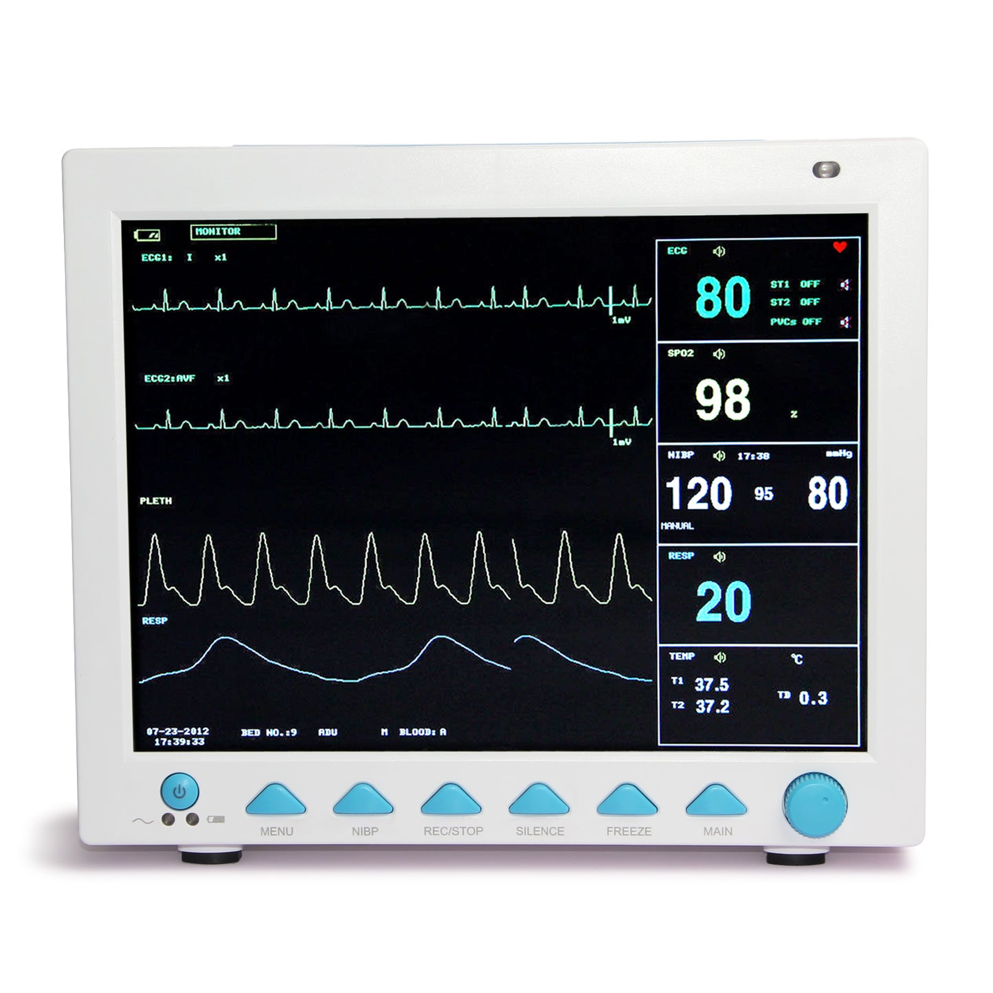 CMS8000 12.1" ICU/CCU Patient Monitor | 6-Parameter ECG, NIBP, SpO2, TEMP & RESP