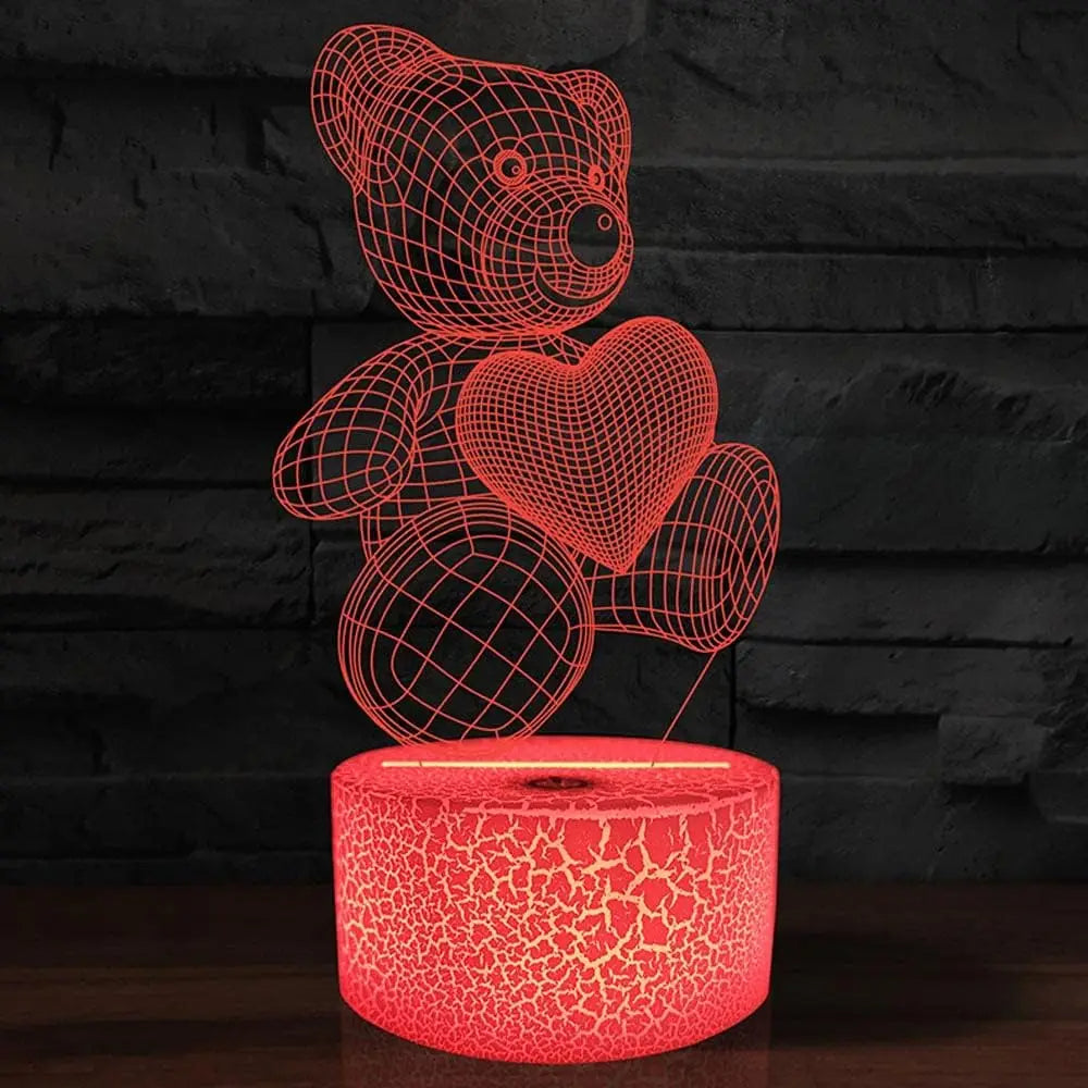3D Acrylic LED Teddy Bear Night Light | 16 RGB | Remote & Touch | USB & Battery | 85×85×37mm | 100,000hr | Bedroom, Kids & Gift | Christmas, Birthday & Valentine’s