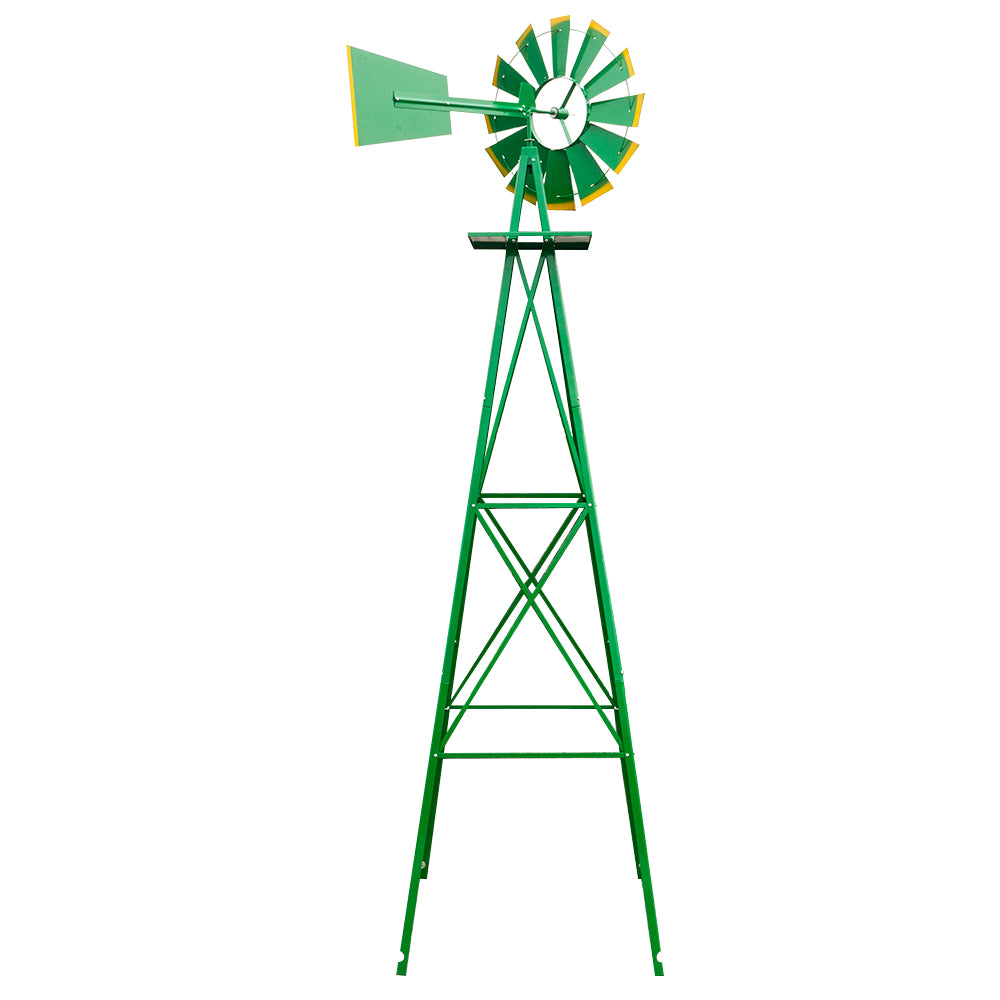 8ft Decorative Garden Windmill | 22" Wind Wheel, Ball Bearing, Weather-Resistant Steel, Green