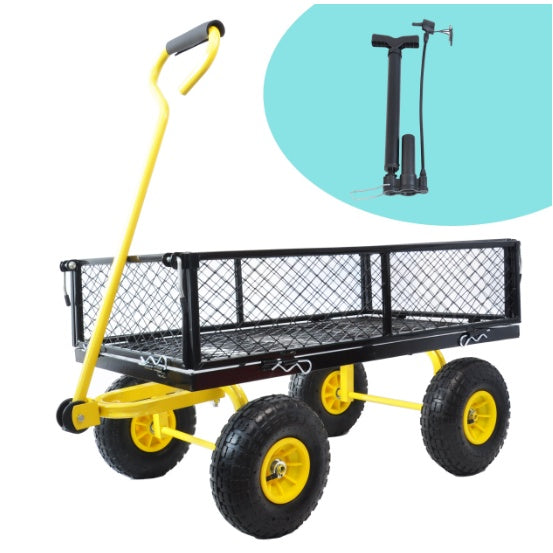 660 lbs Heavy Duty Steel Garden Wagon Cart | 10" Air Tires, 180° Swivel Handle, Removable Sides, Black