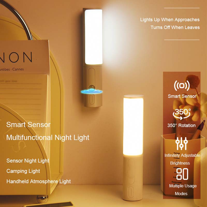 Motion Sensor LED Night Light | PIR | 3m Range | 100° Sensing | 350° Rotatable | 3 Colour Temps | Dimmable | Battery & USB Rechargeable | Gray & White