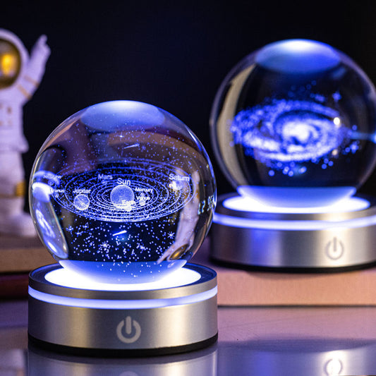 3D Inner Carving Luminous Crystal Ball Night Lamp | 8cm | USB | Colourful Gradient | Touch Base | 13 Designs | Gift