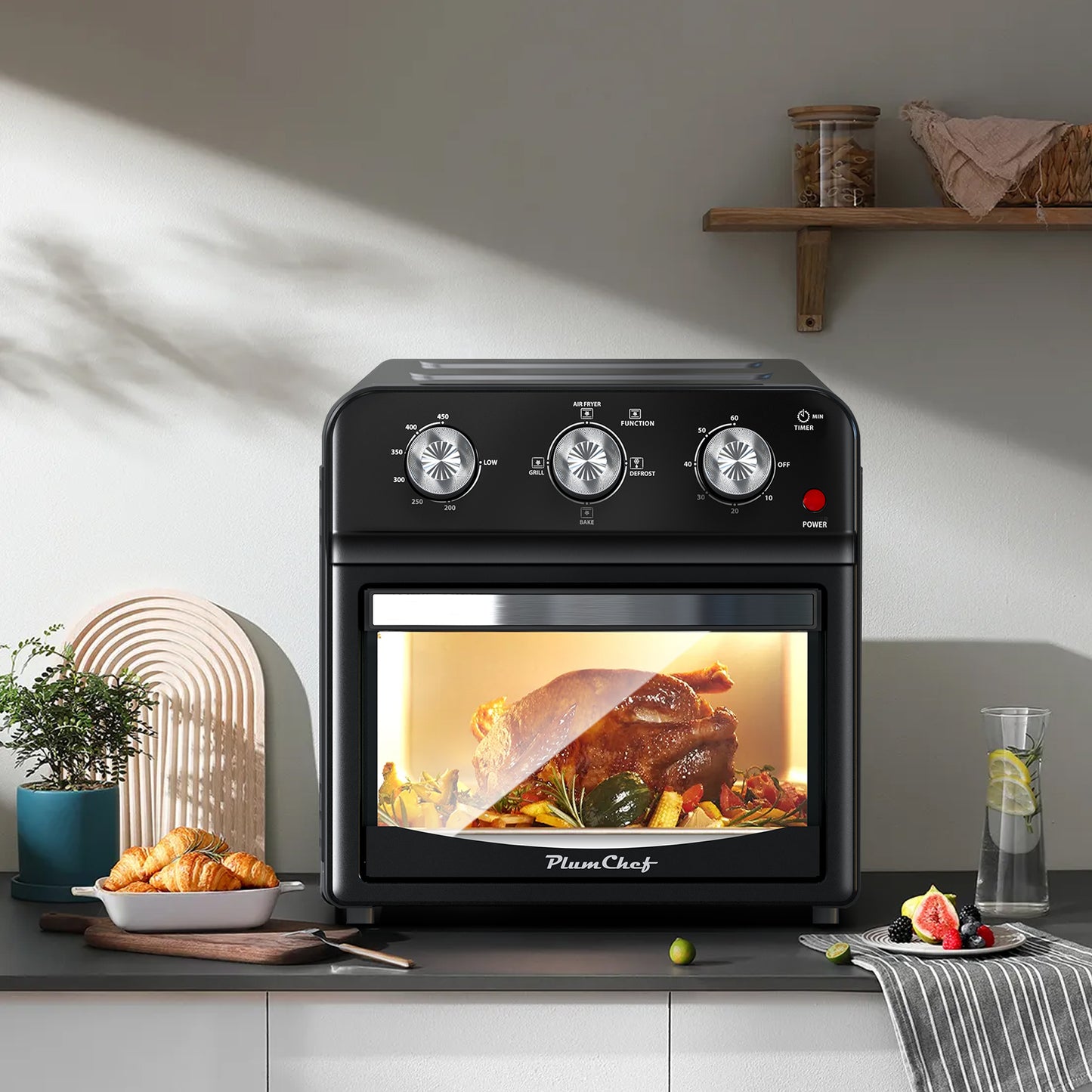 12L Multi-Function Air Fryer Oven | Grill, Bake, Defrost & Toast, Triple Knob Control, Non-Stick Basket, 12.5 Qt