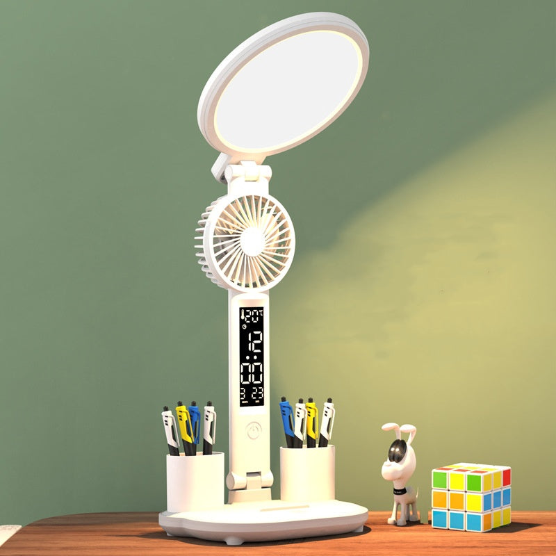 LED Clock Desk Lamp | 7W | 40 LEDs | 3-Colour + Dimmer | USB Rechargeable | Fan & Pen Holder | 2000 & 3200mAh