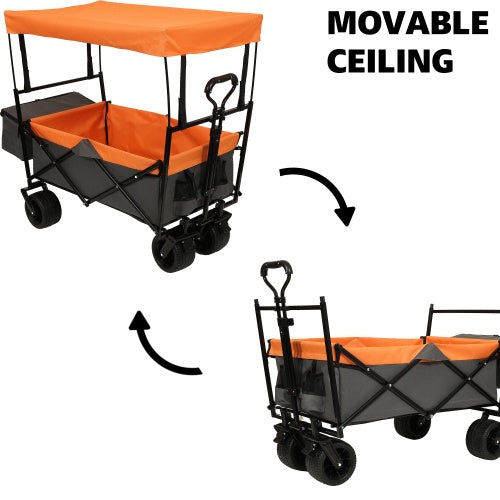480 lbs Collapsible Wagon with Canopy & Mosquito Net | 7" All-Terrain Wheels, Foldable, Camping & Garden