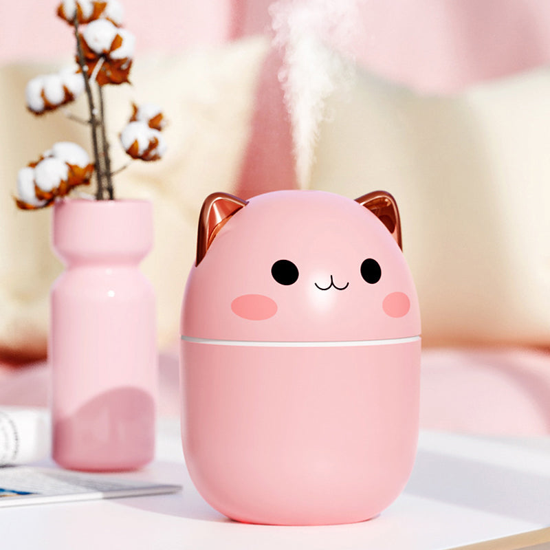 Cute Cat Mini USB Humidifier & Aroma Diffuser | Ultra-Silent | Cool Mist | LED | Electroplated ABS | Green, Pink & White