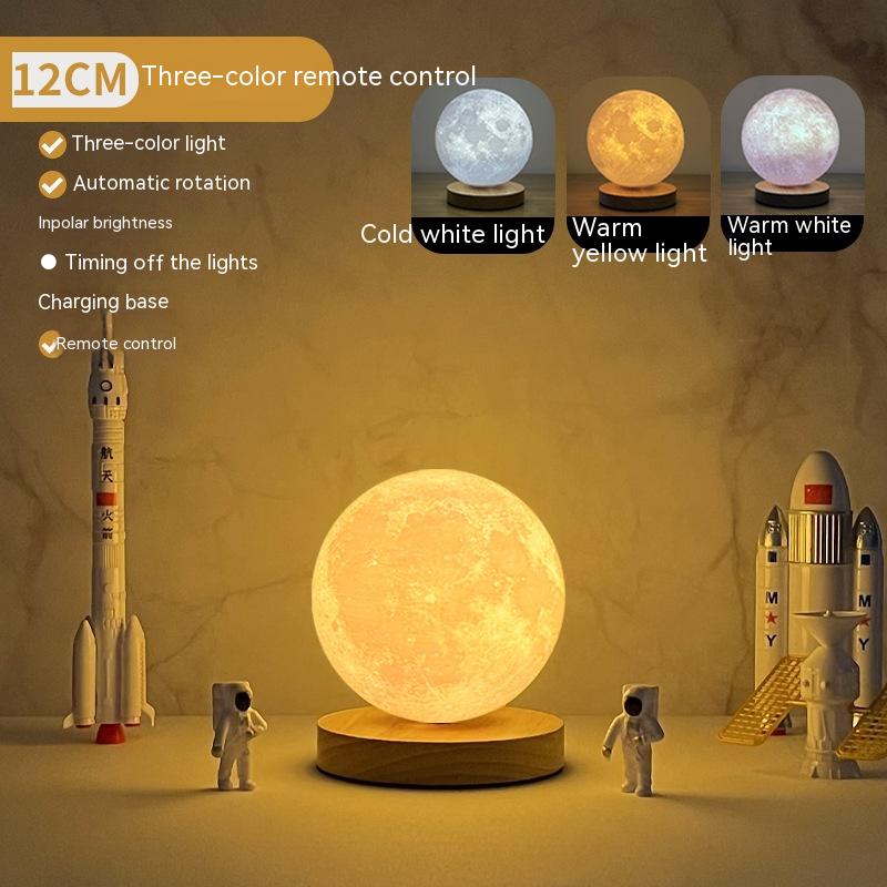 3D Rotating Moon Lamp | PLA + Oak Base | Remote & Touch Control | 3 Colour Modes | 360° Rotation | USB | 12cm, 15cm & 18cm | Home, Bedroom & Gift