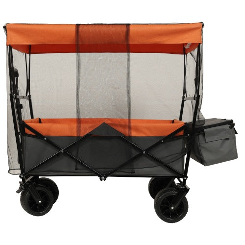 480 lbs Collapsible Wagon with Canopy & Mosquito Net | 7" All-Terrain Wheels, Foldable, Camping & Garden