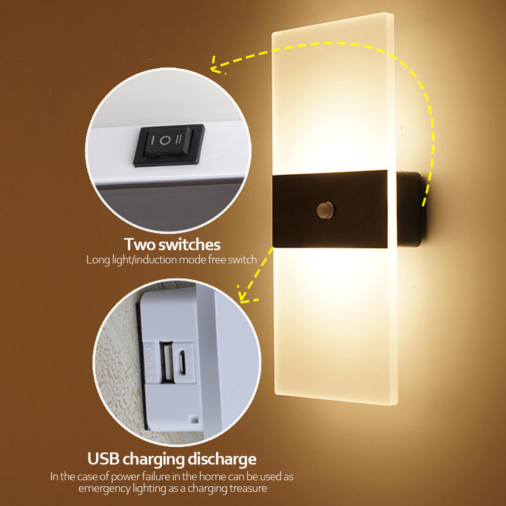 Rechargeable LED Wall Lamp | USB | 2000mAh | 3W & 6W | 3000K & 6500K | Acrylic Shade | 14×6cm, 22×11cm & 29×11cm | Black & White | Cabinet, Bedroom & Hallway Light