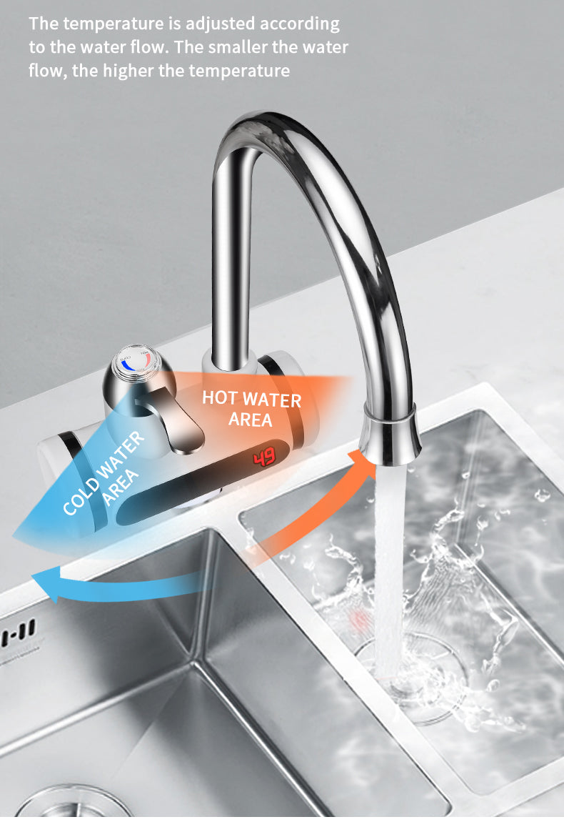 Instant Electric Water Heater Tap | 3000W | 10L | Digital Temperature Display | Water-Electric Separation | EU & US Plug | White
