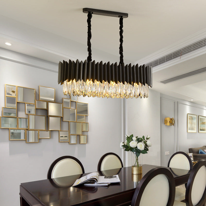 Modern Black Iron & K9 Crystal LED Chandelier | Tricolor Dimming, 7 Sizes, Round & Oval, 111-240V