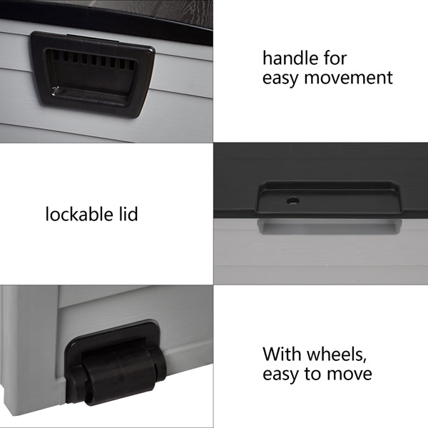 260L Outdoor Garden Storage Box with Wheels | 75 Gal, UV-Resistant, Lockable, Weatherproof, Black & Grey