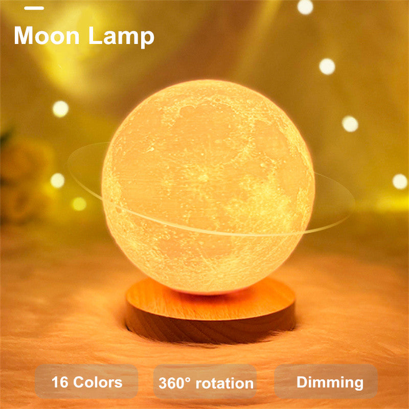 3D Rotating Moon Lamp | PLA + Oak Base | Remote & Touch Control | 3 Colour Modes | 360° Rotation | USB | 12cm, 15cm & 18cm | Home, Bedroom & Gift