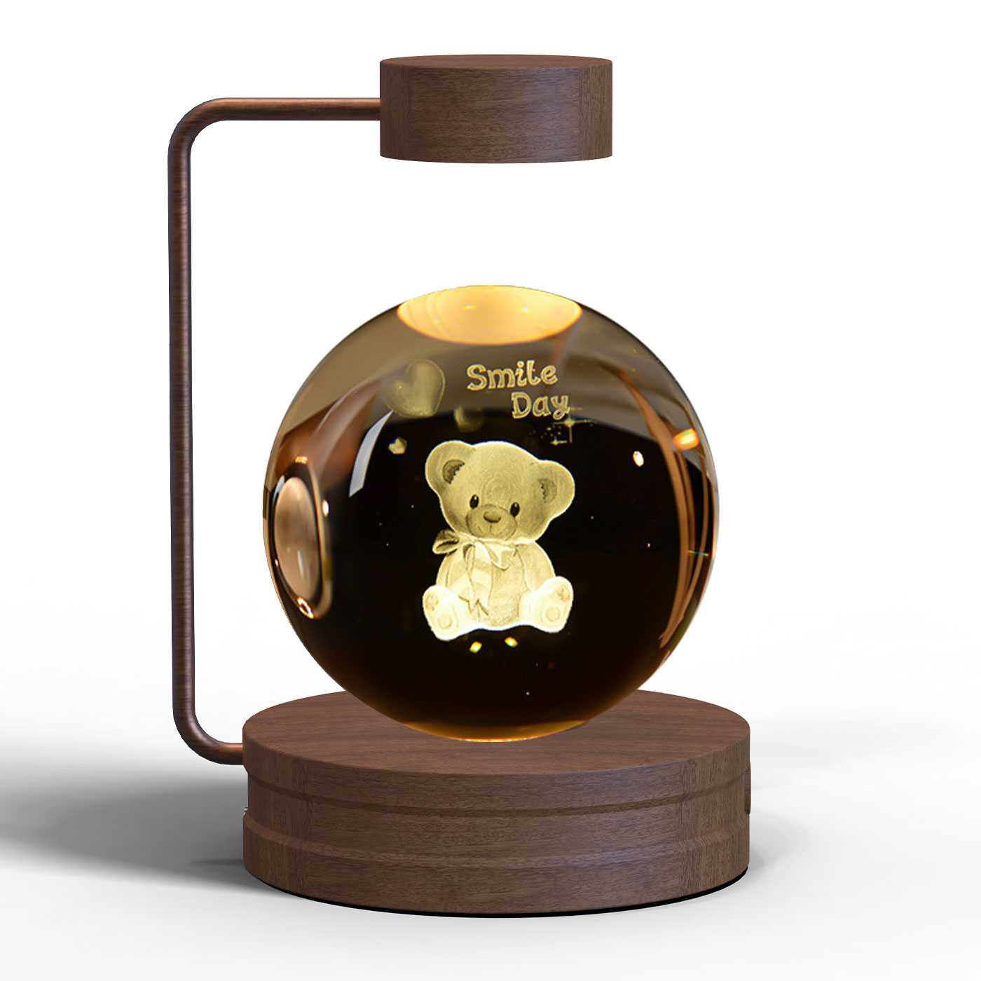 3D Crystal Glass LED Night Light | Touch Switch | USB Rechargeable | Walnut Wood Base | 27 Designs | Dark & Light Wood | Bedroom, Gift & Home Decor