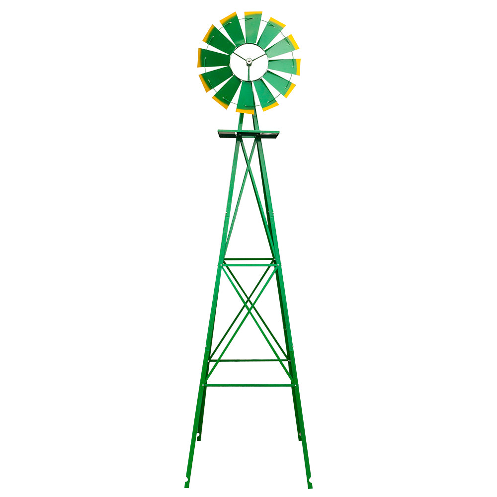 8ft Decorative Garden Windmill | 22" Wind Wheel, Ball Bearing, Weather-Resistant Steel, Green