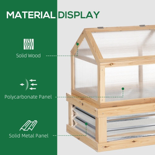 Outsunny 48"x24"x32" Raised Garden Bed with Cold Frame Greenhouse | Polycarbonate, Solid Fir Wood, Natural