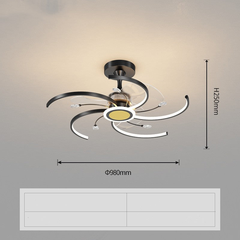Modern Iron Black Gold LED Ceiling Fan Chandelier | Stepless Dimming, 4/5/6 Heads, 68-108cm, 220V, 15-30㎡
