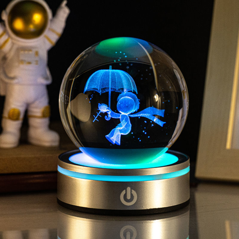 3D Inner Carving Luminous Crystal Ball Night Lamp | 8cm | USB | Colourful Gradient | Touch Base | 13 Designs | Gift