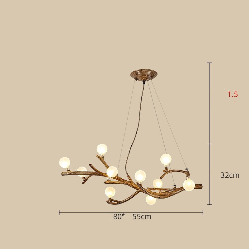 Japanese Wabi-Sabi Resin Branch & Fish LED Chandelier | 10 Heads, Warm Light, 1.5m, 111-240V, 15-30㎡