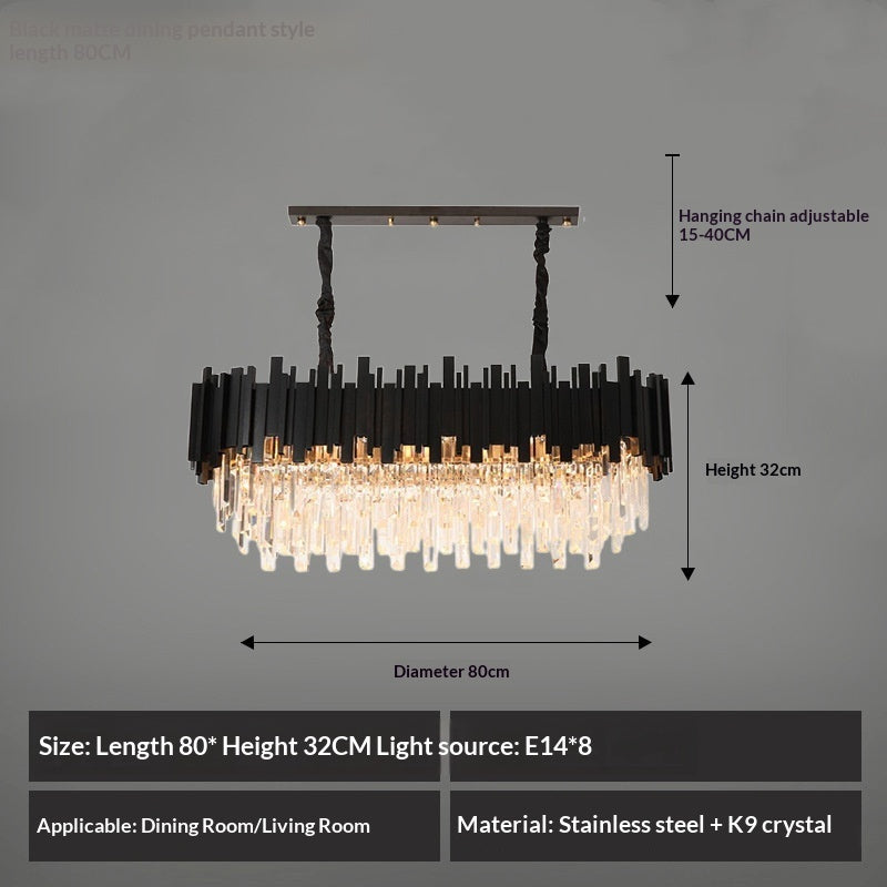 Modern Black Iron & K9 Crystal LED Chandelier | Tricolor Dimming, 7 Sizes, Round & Oval, 111-240V