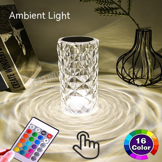 Crystal Rose LED Atmosphere Table Lamp | 2W | RGB 16-Colour, 7-Colour, Tricolour & Warm White | Touch & Remote | Rechargeable, USB & Battery | Ø7.5×16cm | 10 Styles | Gift & Decor