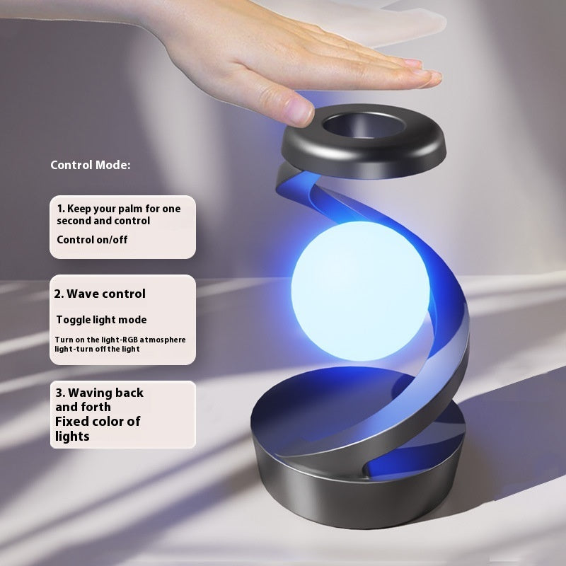 Rotating Moon Desk Lamp | 3W | Wave Control | Stepless Dimming | 15W Wireless Charging | 217mm | Gray & White