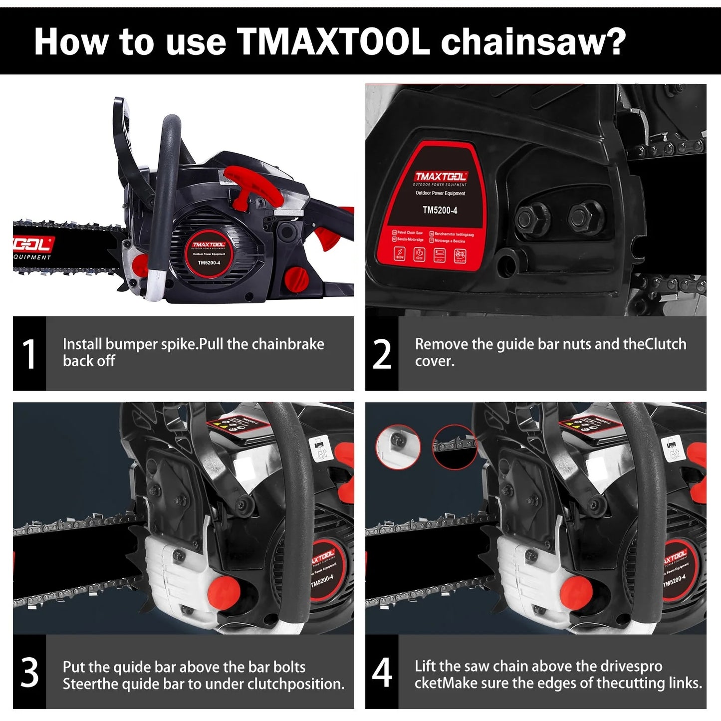 TMAXTOOL 62cc 2-Stroke Gas Chainsaw | 20" Guide Bar, Anti-Vibration Handle, Pruning & Sawmill, Black
