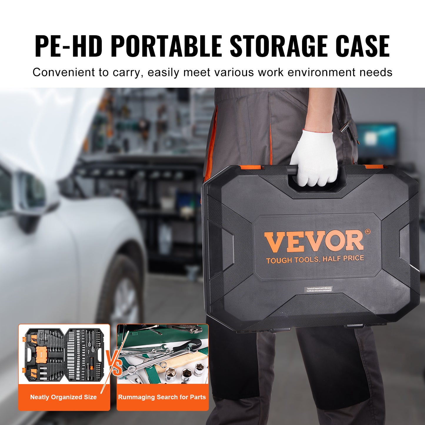 VEVOR 145-Piece Mechanics Tool Set | 1/4" & 3/8" Drive SAE & Metric Sockets, Wrenches & Storage Case