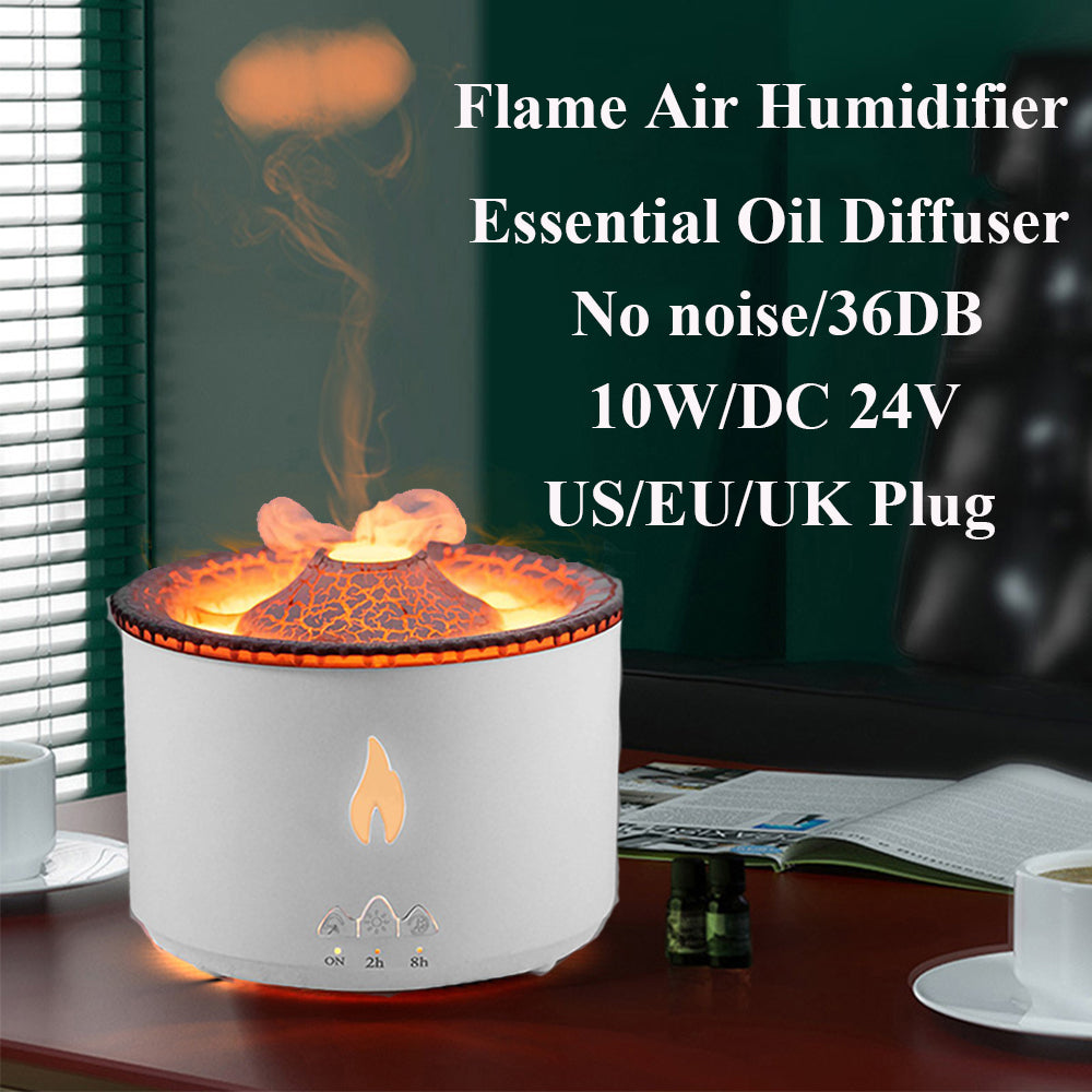 350ml Ultrasonic Flame & Jellyfish Smoke Ring Aromatherapy Humidifier Diffuser | 10W, 2/8hr Timer, AU/EU/UK/US Plug