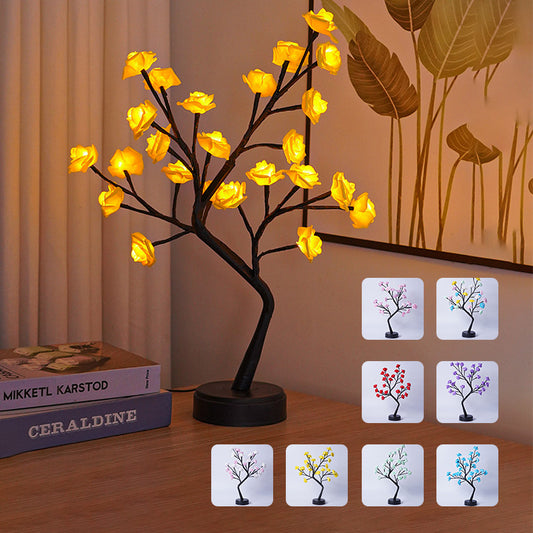 3D LED Rose Flower Tree Table Lamp | USB | 5V | 380×120×450mm | IP42 | 50,000hr | Bendable Branches | 10 Colours | Bedroom, Wedding & Valentine’s Gift