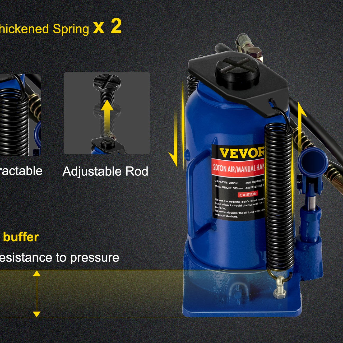 20-Ton Vertical Hydraulic Pneumatic Jack | Dual Operation, Heavy-Duty Steel, Workshop & Industrial Use