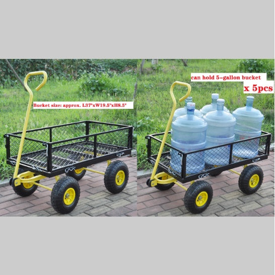 660 lbs Heavy Duty Steel Garden Wagon Cart | 10" Air Tires, 180° Swivel Handle, Removable Sides, Black